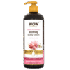 WOW Skin Science Himalayan Rose Soothing Body Lotion bottle with lactic acid and Moisture IQ technology, 400ml pump bottle, suitable for all skin types, offers 48-hour moisturisation