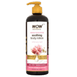 WOW Skin Science Himalayan Rose Soothing Body Lotion bottle with lactic acid and Moisture IQ technology, 400ml pump bottle, suitable for all skin types, offers 48-hour moisturisation