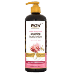 WOW Skin Science Himalayan Rose Soothing Body Lotion bottle with lactic acid and Moisture IQ technology, 400ml pump bottle, suitable for all skin types, offers 48-hour moisturisation